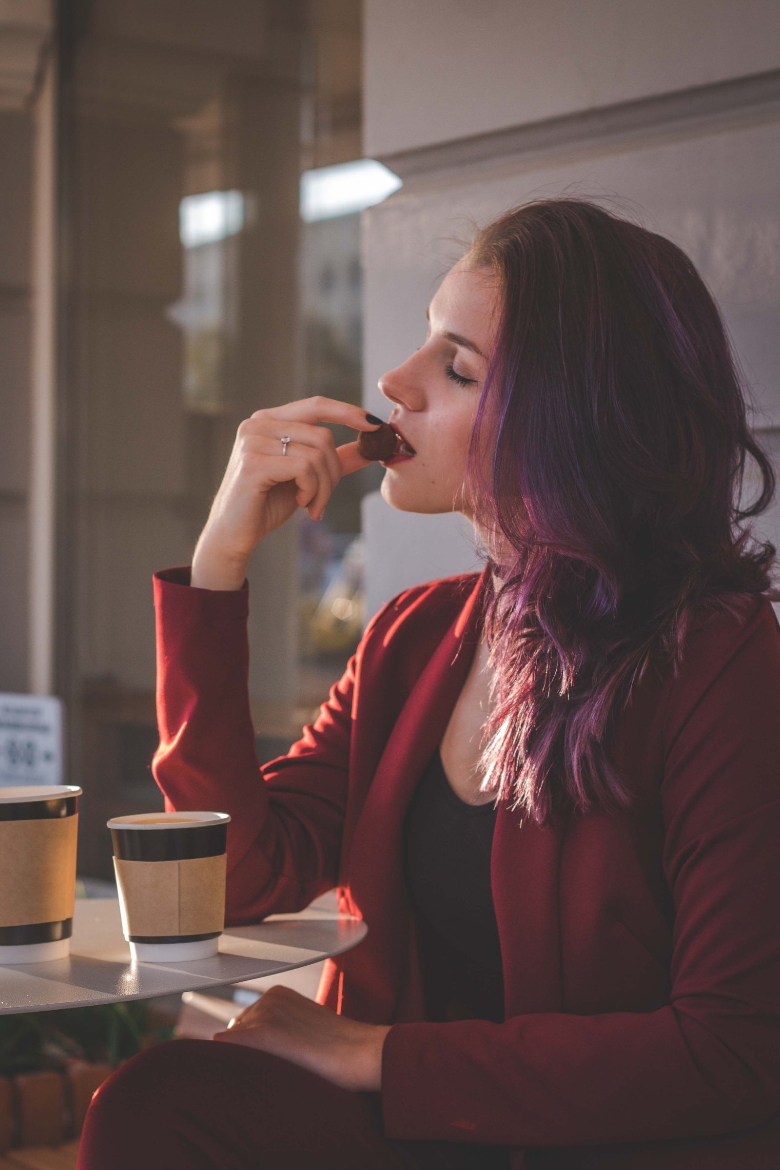 A woman savoring chocolate